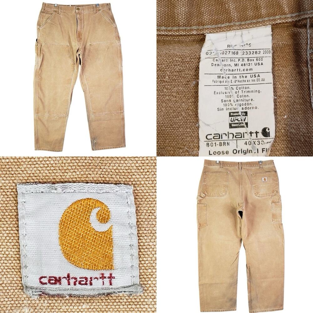 Vintage Carhartt B01 BRN Double Knee Carpenter Pants Union Made USA 40x30 Flaw